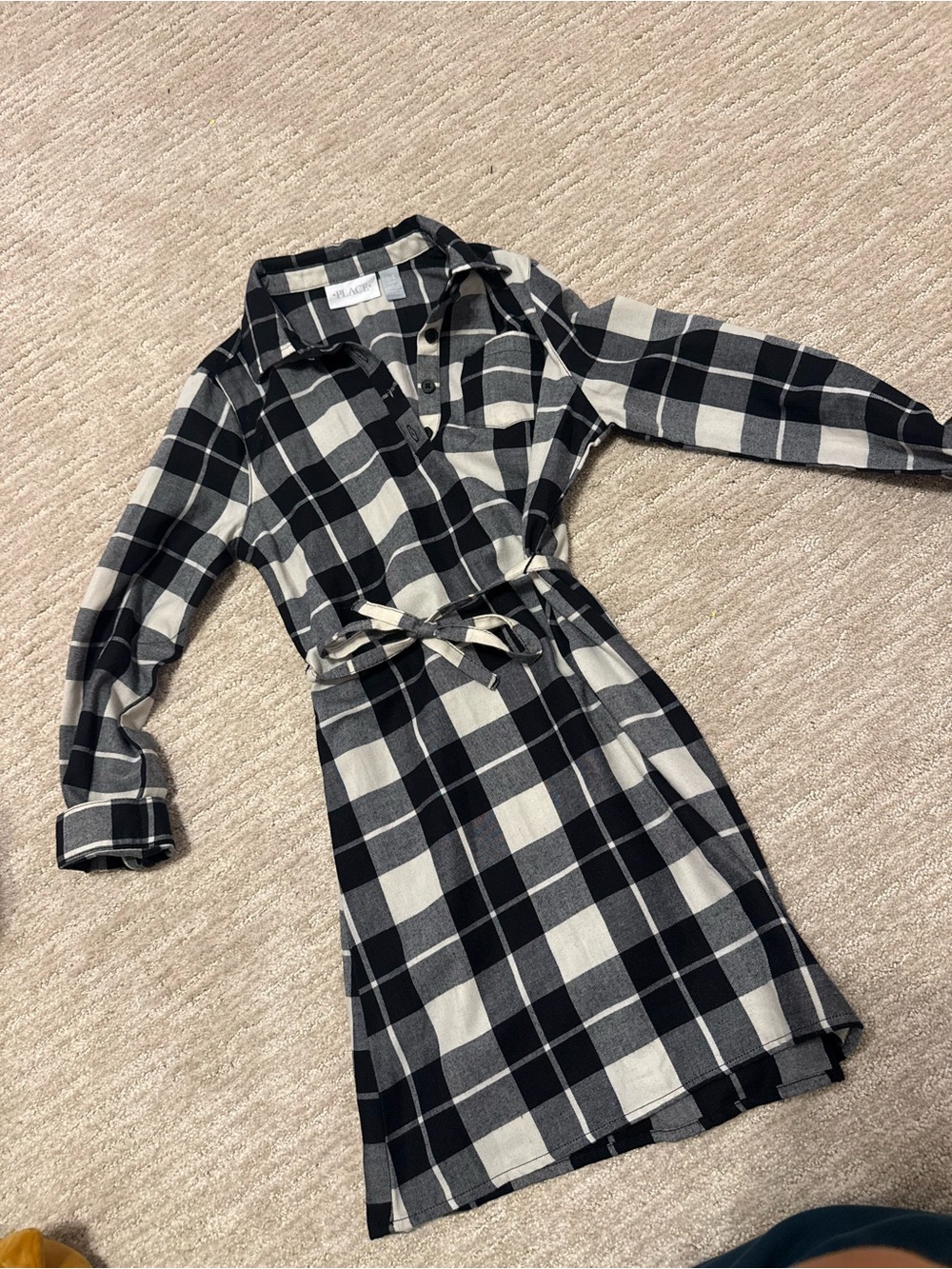 The children’s place girls Black & White Plaid Shirt Dress
